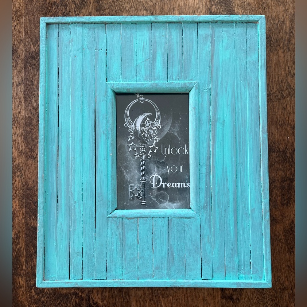 boho rustic blue wooden photo frame